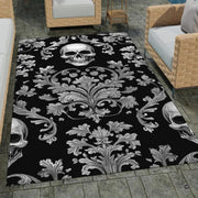 Contemporary living interior featuring the gothic damask skull pattern area rug - thumbnail image 7 of 8