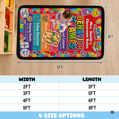 Personalized Teachers Classroom Rug, Custom Teacher Name Classroom Rules Area Rug, Feeling Chart Calming Corner Mat, Kindergarten Educational Back to School Class Decor (D6)