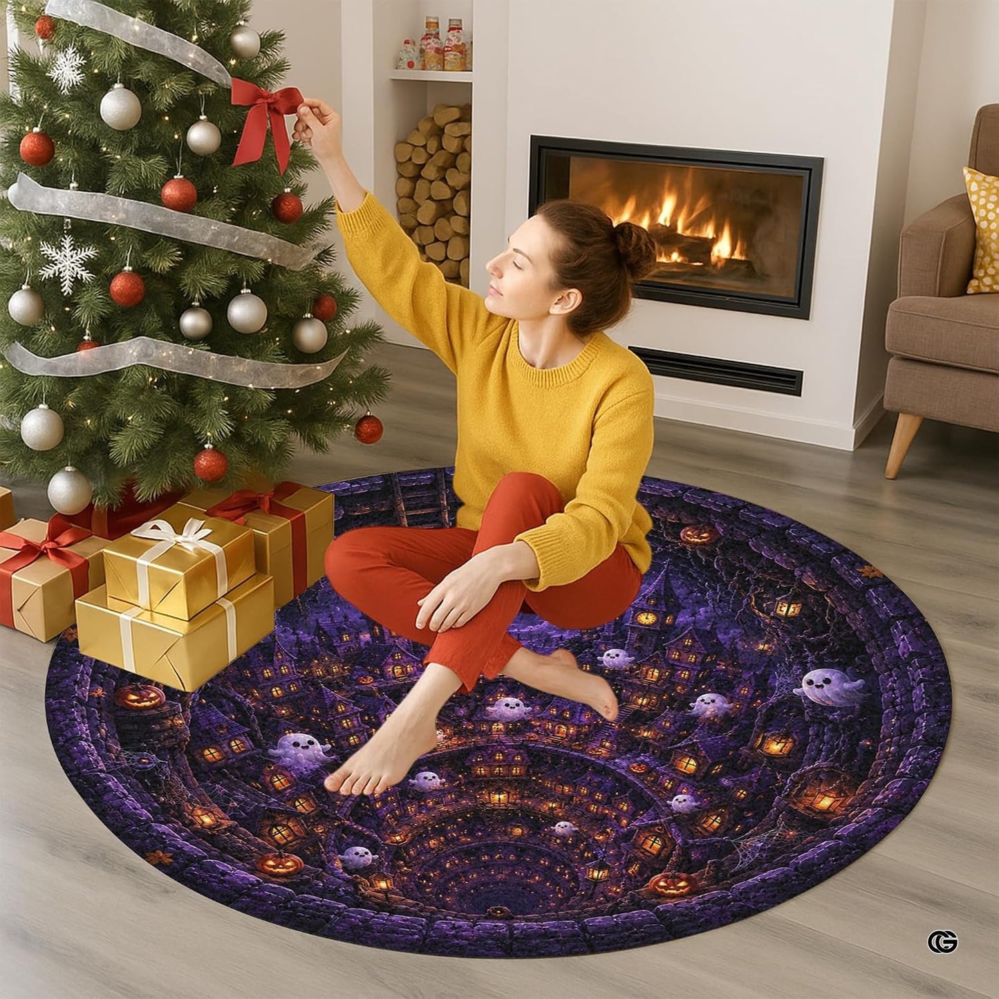 Custom Halloween 3D Optical Illusion Round Rug Skeleton Horror Area Rug (1, #8)