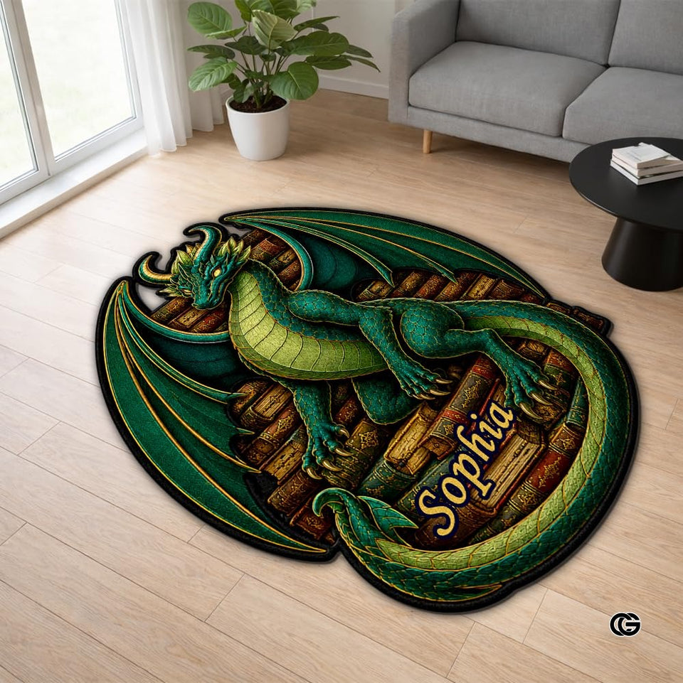 Custom Dragon Shaped Area Rug, Personalized Library Western Dragon Shaped Floor Mat Book Rug, Non-Slip Reading Room Carpet for Living Room, Bedroom, Dorm, Kids Room, Fans Lover (D10)