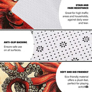 Overhead layout view of the sepia and crimson sea monster nautical illustration floor accent. - thumbnail image 6 of 7