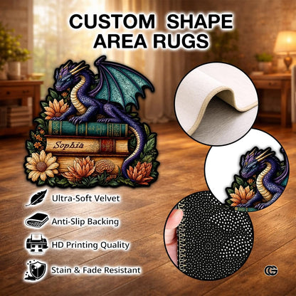 Custom Dragon Shaped Area Rug, Personalized Library Western Dragon Shaped Floor Mat Book Rug, Non-Slip Reading Room Carpet for Living Room, Bedroom, Dorm, Kids Room, Fans Lover (D3)