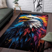 Vibrant splatter bald eagle portrait illustration rectangular area rug. - thumbnail image 1 of 7