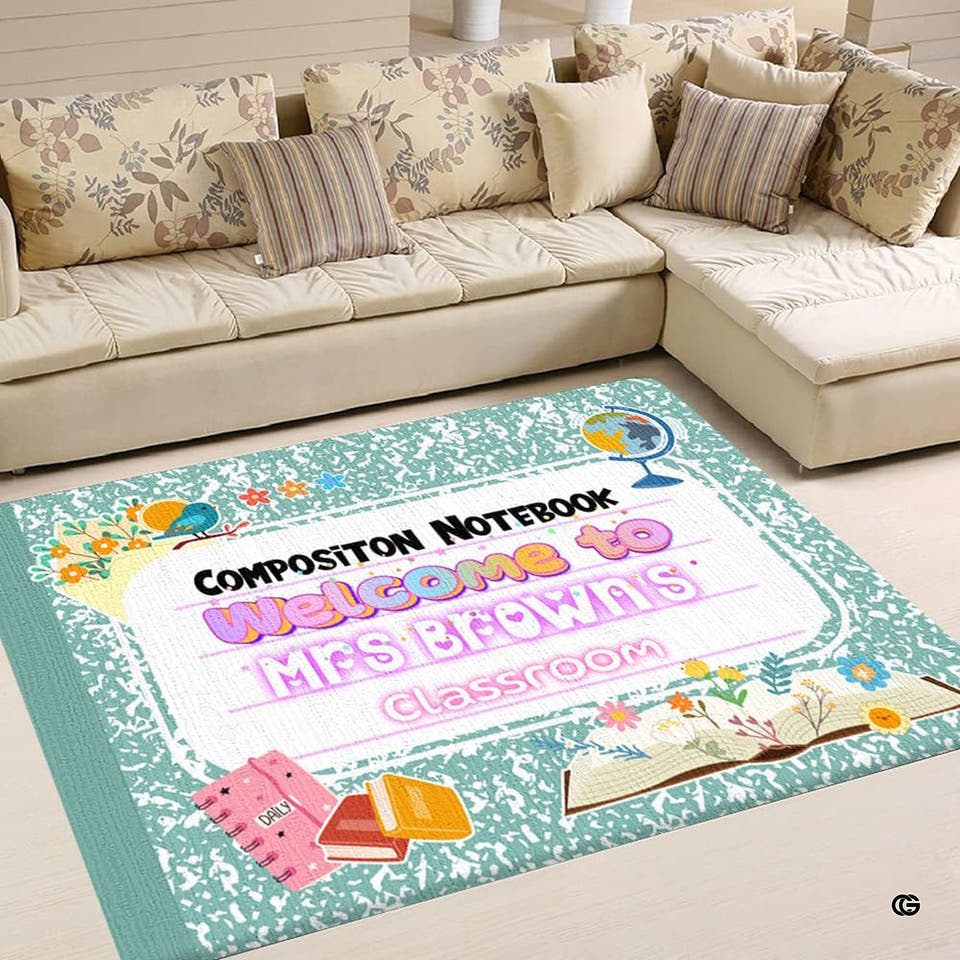 Green Composition Notebook Classroom Teacher Area Rug