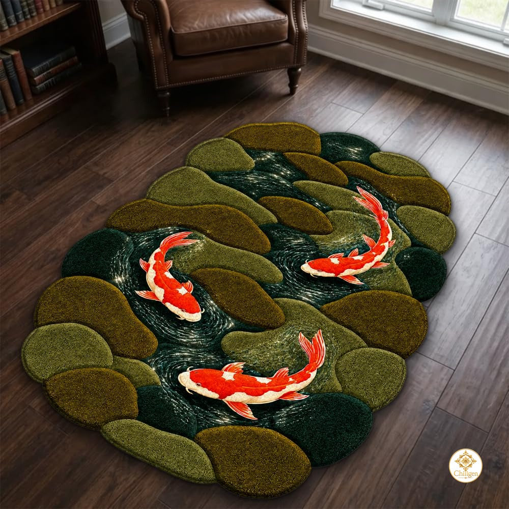 Custom Koi Fish Shaped Welcome Mat for Bedroom and Living Room