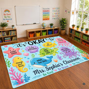 Personalized Teacher Classroom Rug, Custom Back to School Welcome Mat with Name, Kindergarten Preschool Elementary Decor, Composition Notebook Carpet (A11)