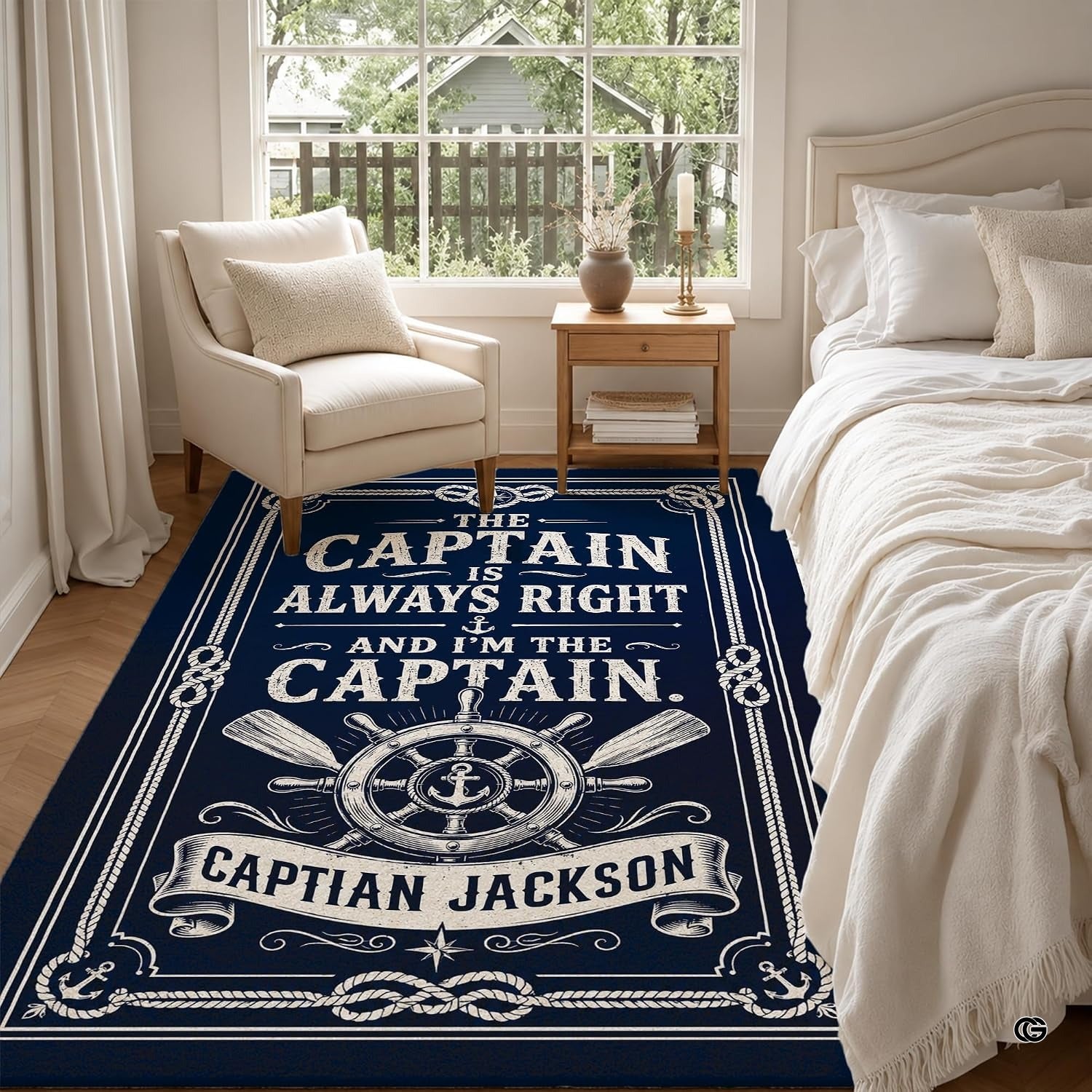 Custom Boat Rug, Personalized Welcome Aboard Mat with Boat Name, Nautical Area Rug for Deck, Entryway or Floor, Anchor Marine Decor, Boating Gift (Boat Rug 06)