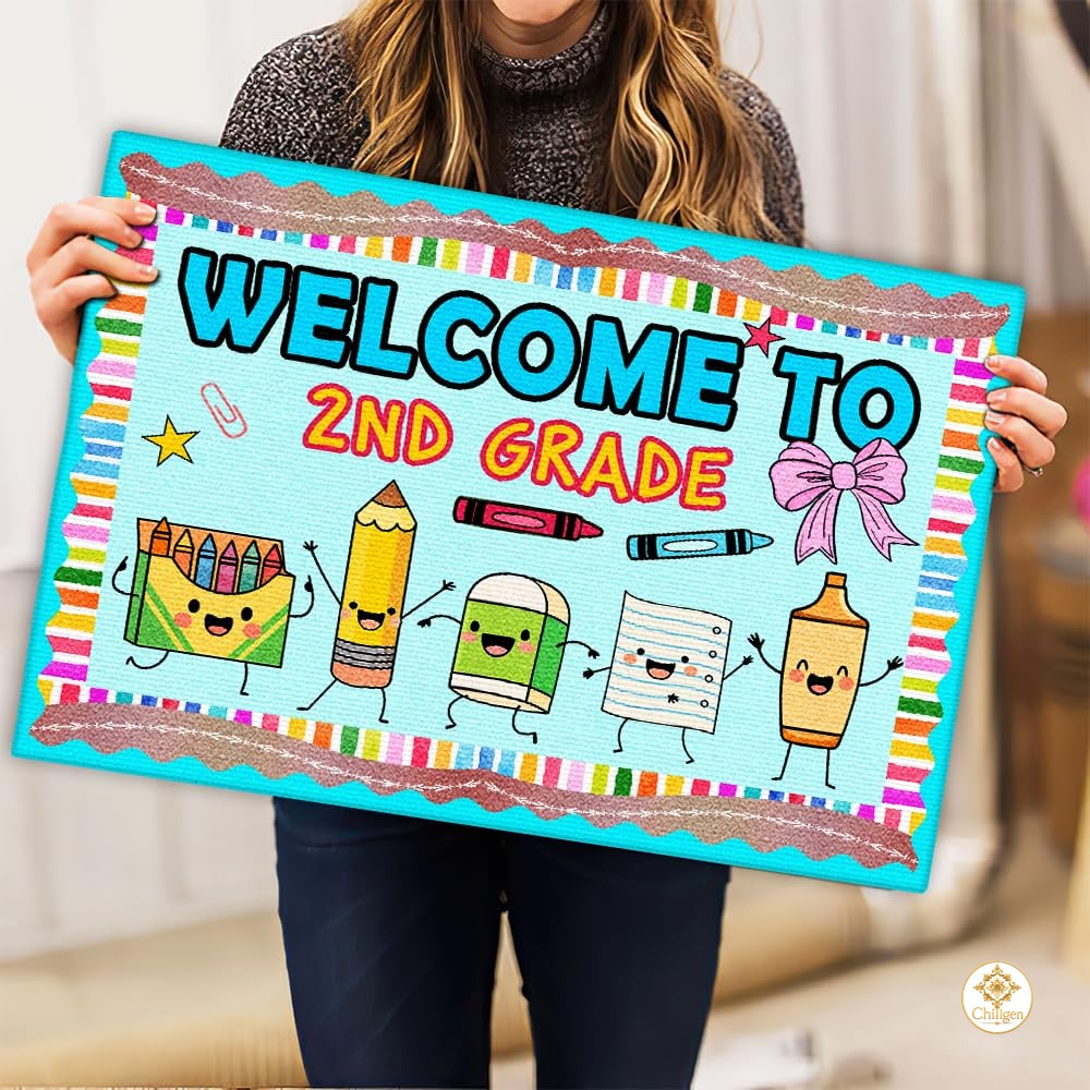 Personalized Welcome Mat with Custom Teacher Name and Chibi Design