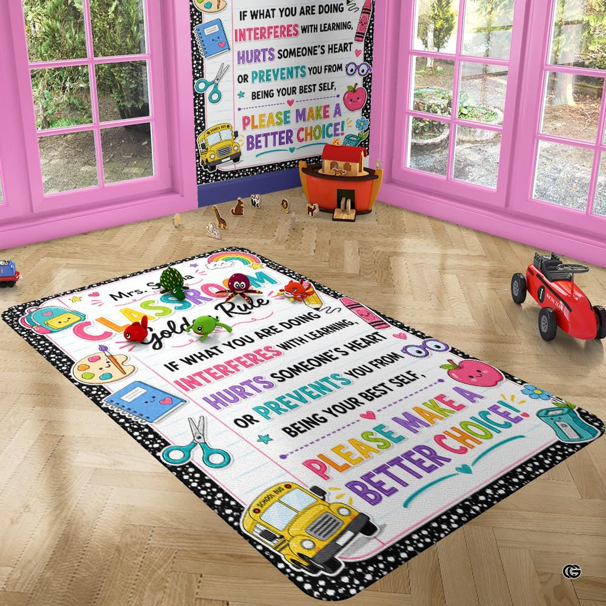 Classroom golden rule area rug styled on hardwood flooring in school room. - image 4 of 7