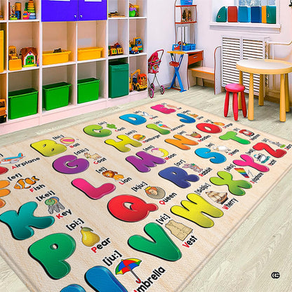 Side view highlighting the vivid colors and crisp printed character details across this educational learning rug. - thumbnail image 8 of 8