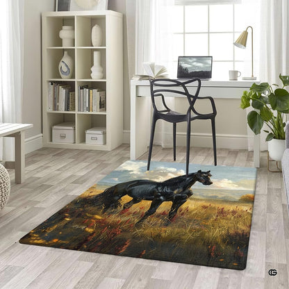 Lifestyle scene featuring family lounging on black stallion horse area rug. - thumbnail image 5 of 5