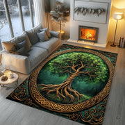 Celtic Tree of Life knotwork area rug styled in modern patio living setup - thumbnail image 5 of 8