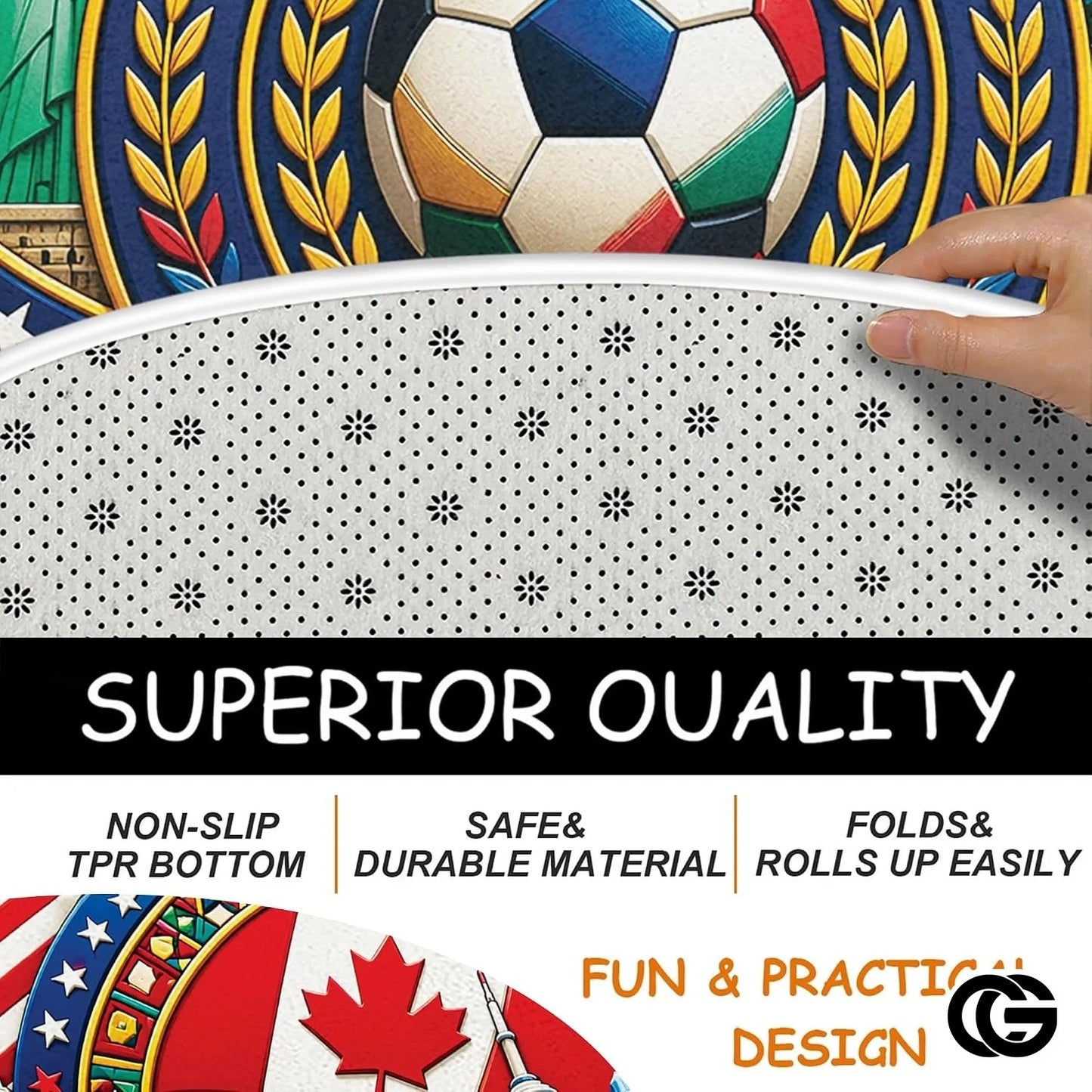 Custom Soccer 2026 Round Rug with Trophy and Flag Design