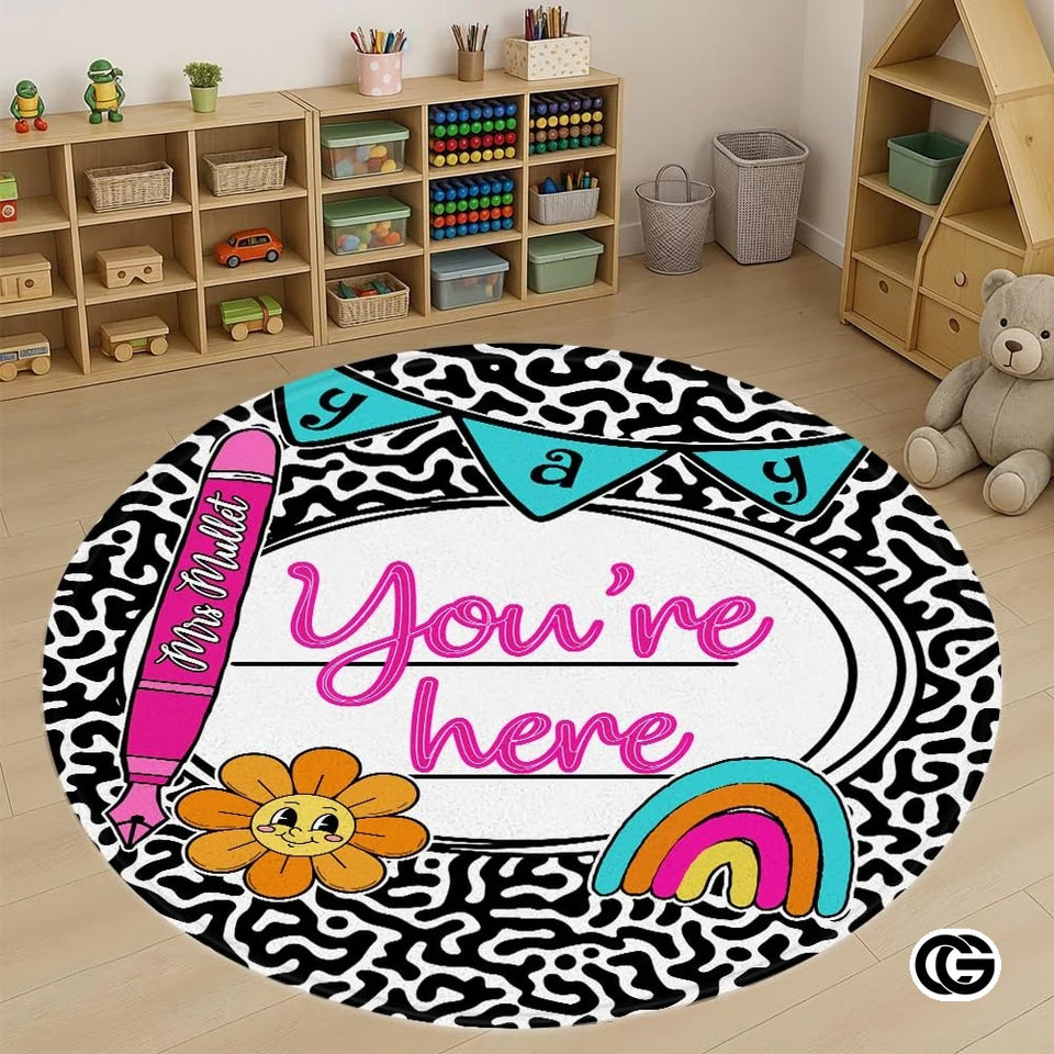 Custom Educational Welcome Mat with Notebook and School Bus Details