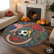 Custom Soccer 2026 Round Rug with Trophy and Flag Design