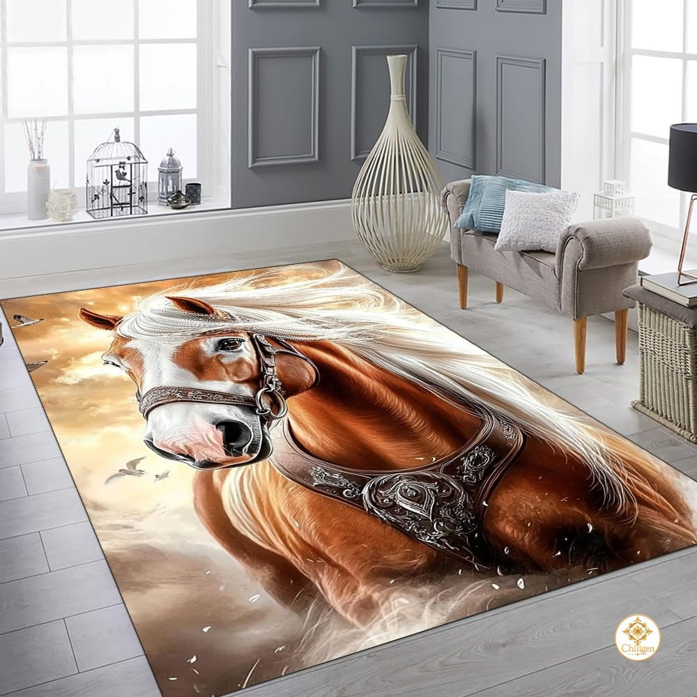 Custom Running Horse Area Rug with Non-Slip Backing
