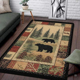 Living room setting featuring a lodge black bears pine forest wildlife area rug