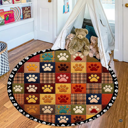 Custom Dog Paw Round Rug Patchwork Area Rug for Pet Lovers (1, A1)