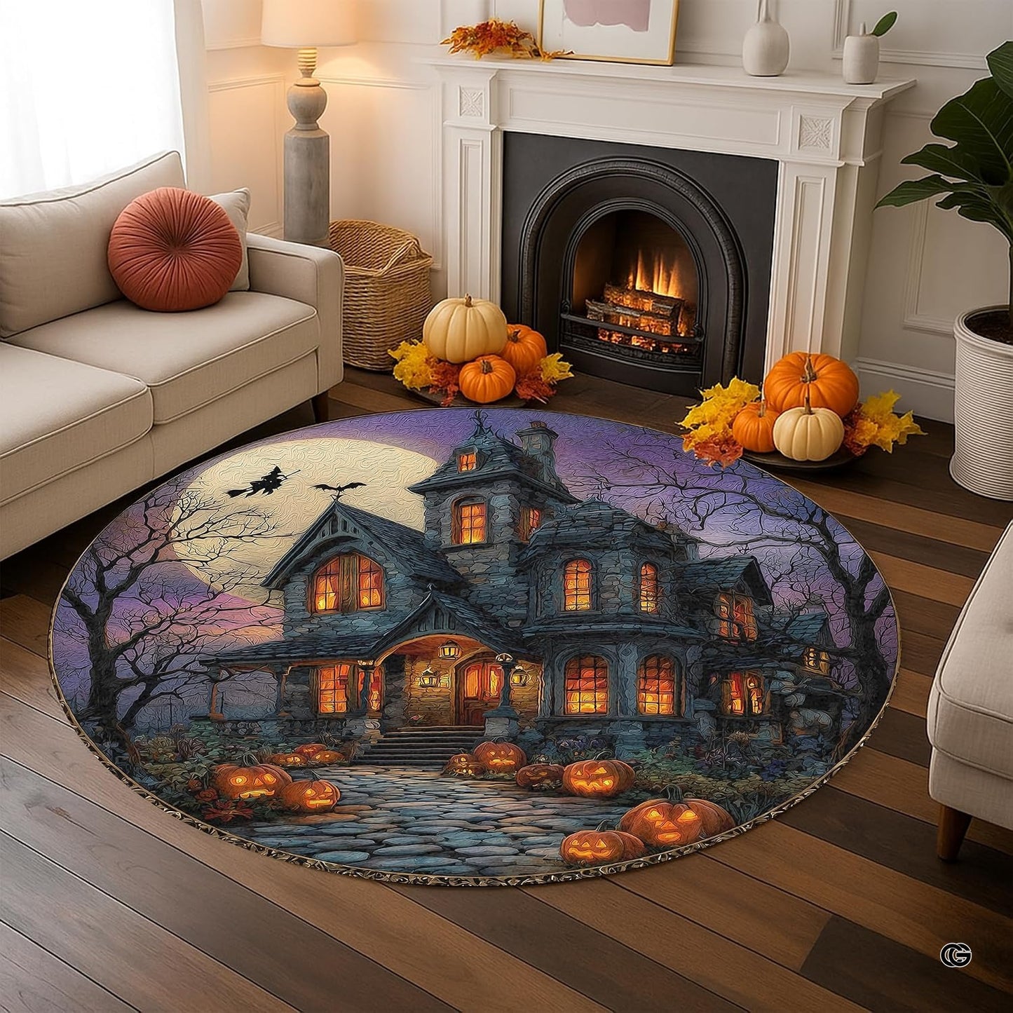Custom Halloween 3D Optical Illusion Round Rug Skeleton Horror Area Rug (1, #16)