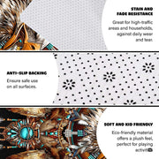 Detailed view of radial plumage and Native American eagle feather embellishments on a dark floor covering. - thumbnail image 6 of 7