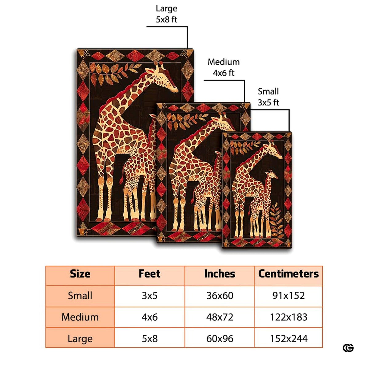 Modern living room setting displaying the giraffe mother and calf area rug - image 2 of 7