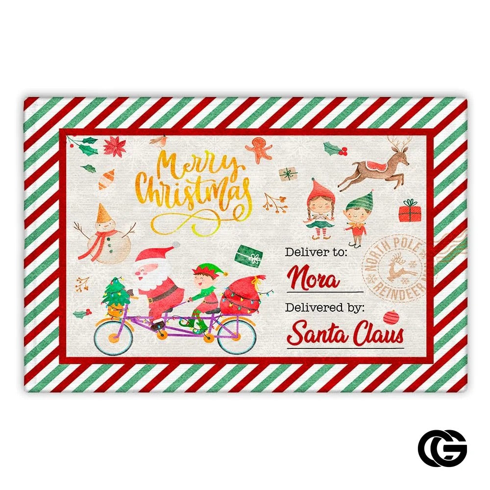 Personalized Christmas Doormat with Custom Family Name - Santa Letter