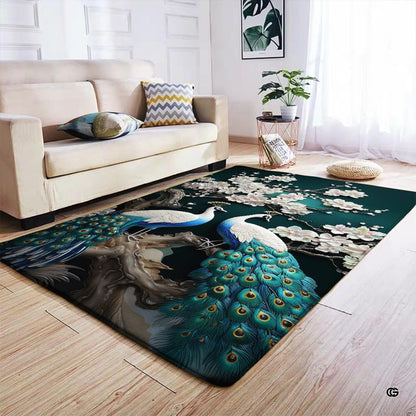 Floral bird rug styled in an elegant living room setting beside modern interior furnishings. - thumbnail image 4 of 7