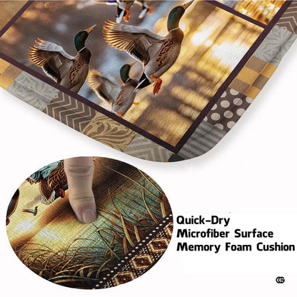 Close detail of flying mallard duck panel artwork in deep forest green and chestnut tones. - thumbnail image 3 of 8