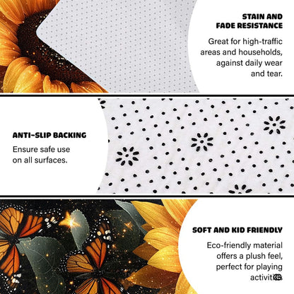 Non-skid dotted backing and resilient pile construction of the sunflower butterfly area rug. - thumbnail image 6 of 7