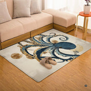 Nautical themed octopus rug centering an elegant dining area decorative accent neutral hardwood flooring. - thumbnail image 5 of 7