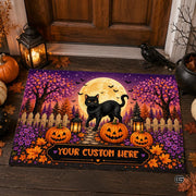 Halloween Door Mat Outdoor, Custom Spooky Welcome Mat with Black Cat and Pumpkin, Fall Front Door Mat for Porch Entryway Decor #4