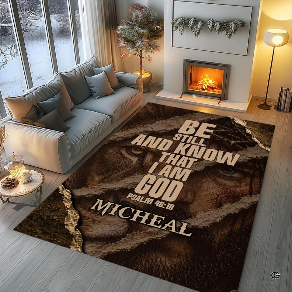 Lion of judah dual portrait biblical scripture area rug - view 1