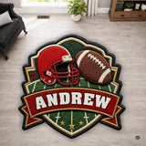 Personalized Football Shaped Rug, Non-Slip Washable Sport Carpet (A01)