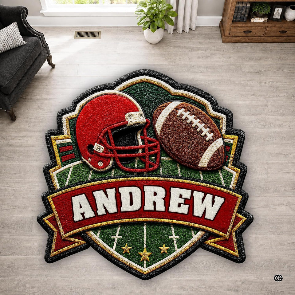 Personalized Football Shaped Rug, Non-Slip Washable Sport Carpet (A01)