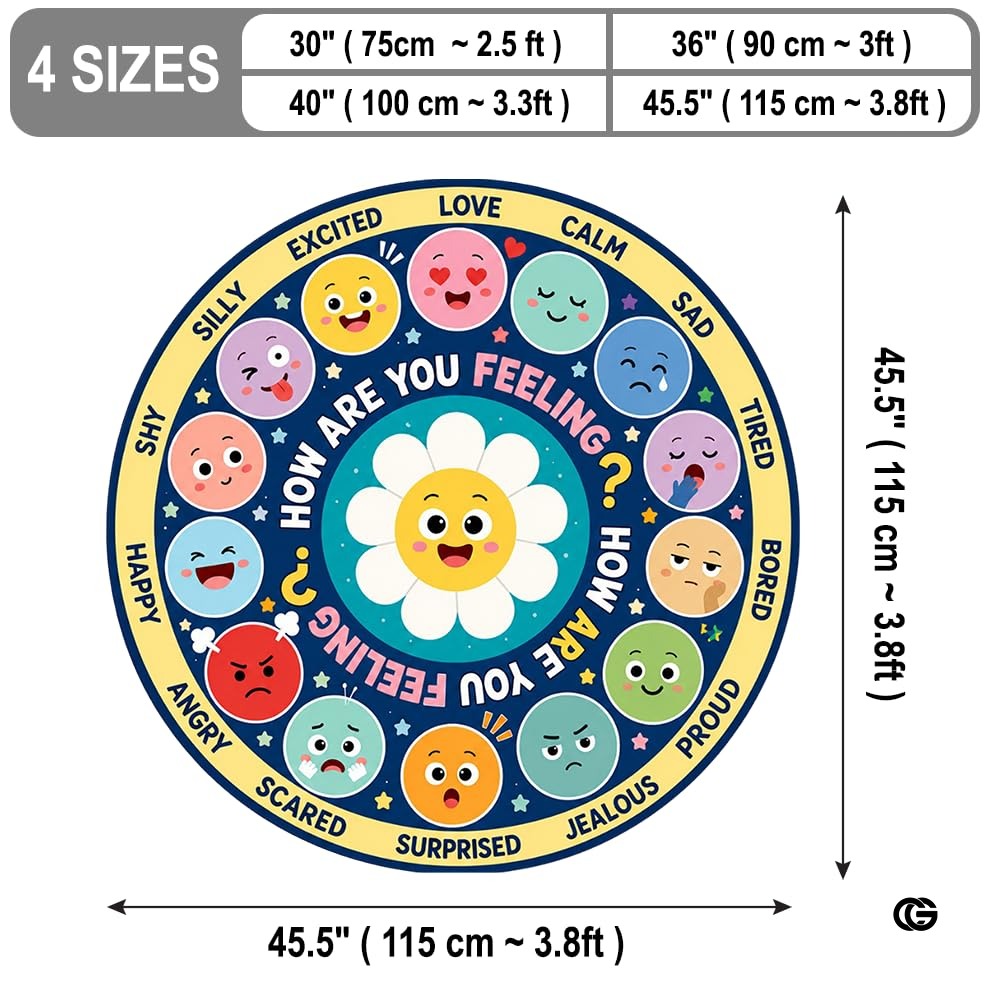 Wheel of Feelings and Emotions Round Rug, Educational Mental Health Rug for Classroom, Educational Animal Shape School Mat, Back to School Gift (Feeling 4)