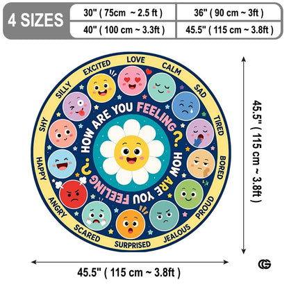Wheel of Feelings and Emotions Round Rug, Educational Mental Health Rug for Classroom, Educational Animal Shape School Mat, Back to School Gift (Feeling 4)