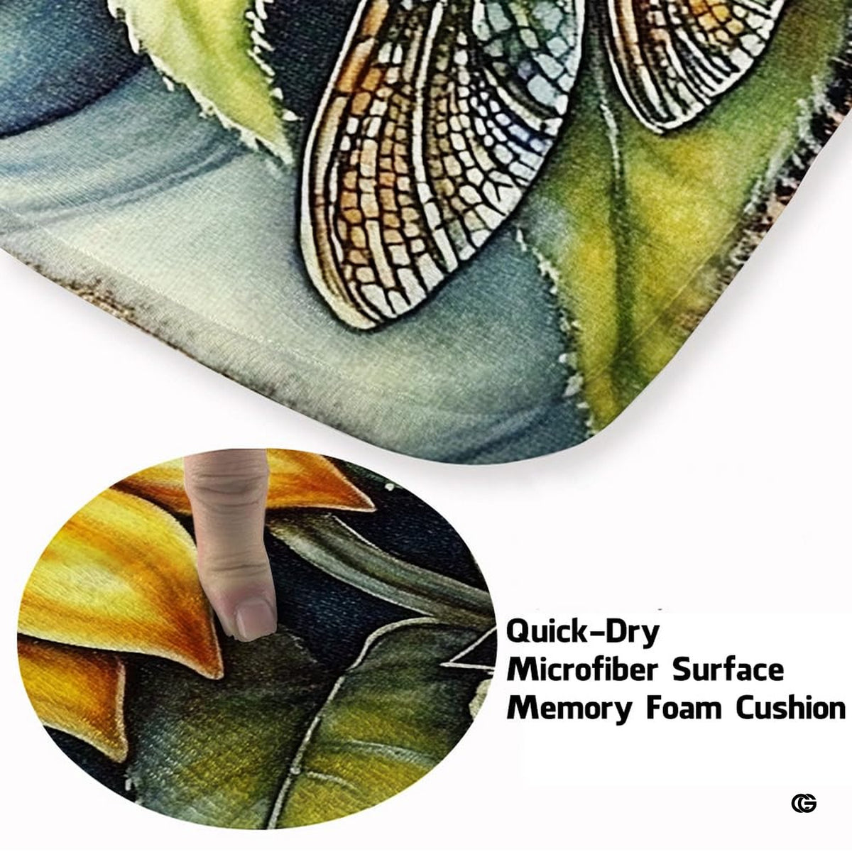 Close up texture detail of dragonfly sunflower area rug soft pile surface and hemmed edges. - image 3 of 7