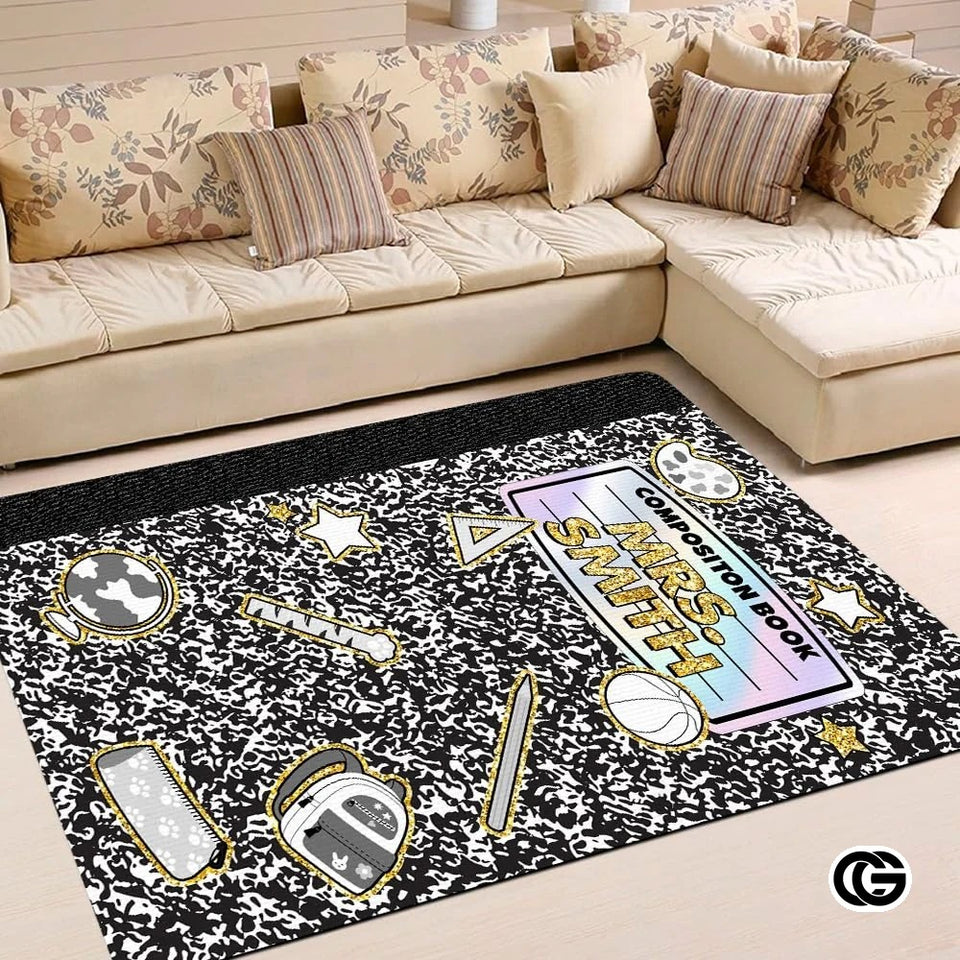 Custom Composition Notebook Classroom Rug for Kids