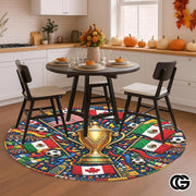 Custom Soccer Tournament Round Rug with Trophy Design - D9