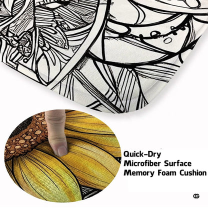 Close up texture detail of sunflower mandala area rug soft pile surface and hemmed edges. - thumbnail image 3 of 7