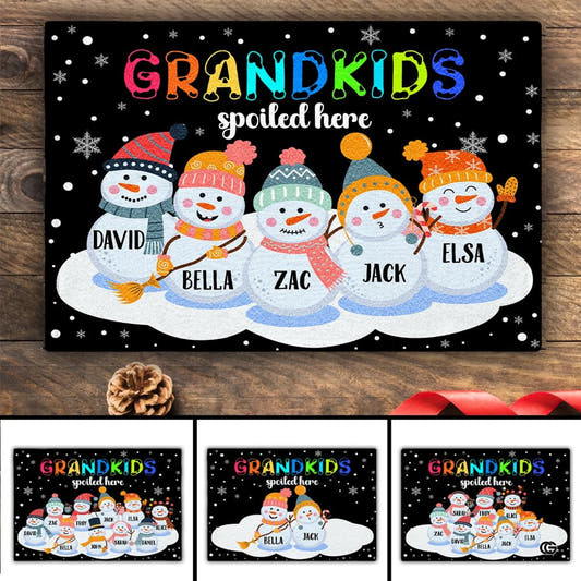 Personalized Snowmen Grandkids Doormat, Non-Slip, Christmas Decor