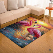 Home lounge setup displaying the coastal lagoon pink flamingo floor carpet - thumbnail image 7 of 7