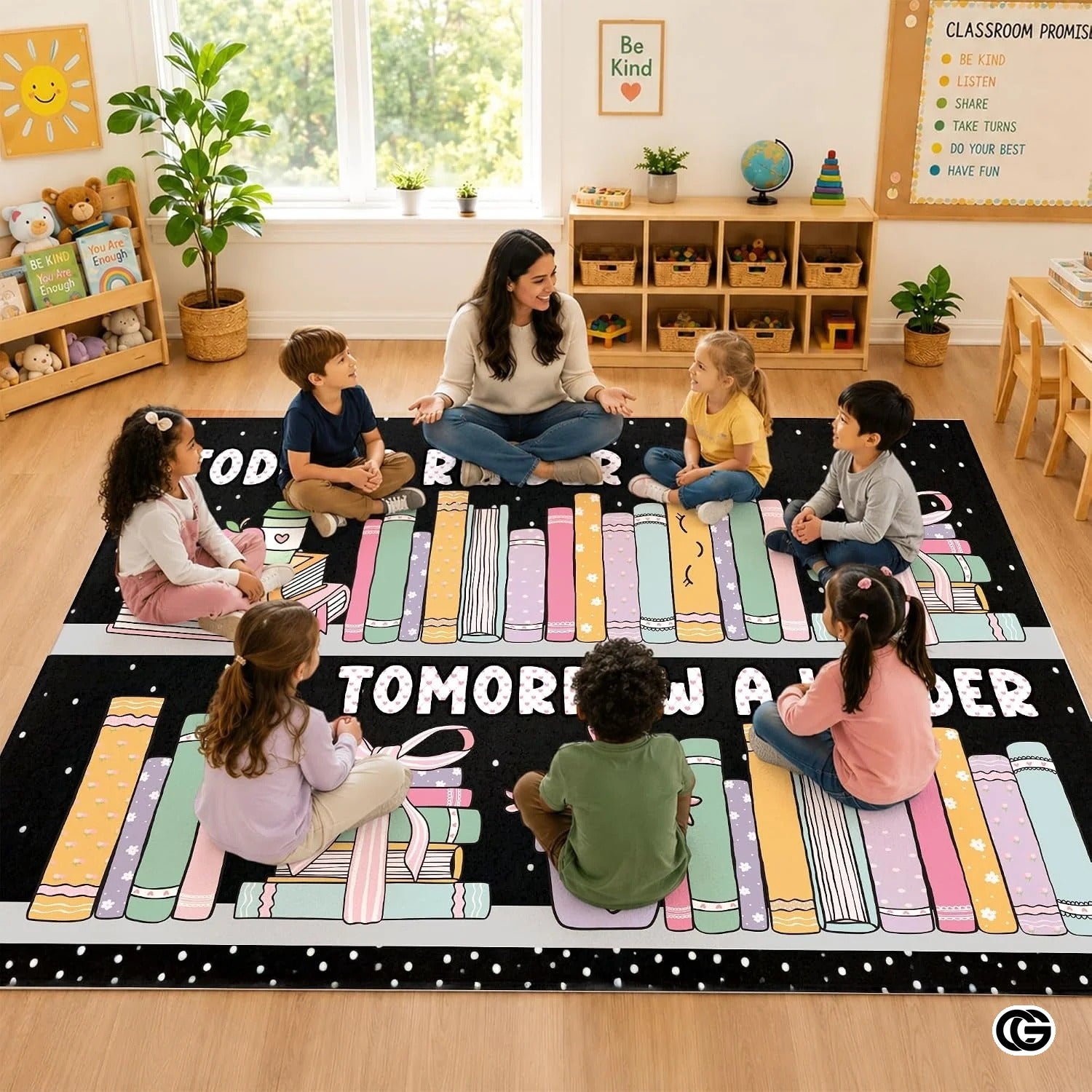 Custom Classroom Library Rug with Inspirational Quote - Style 4