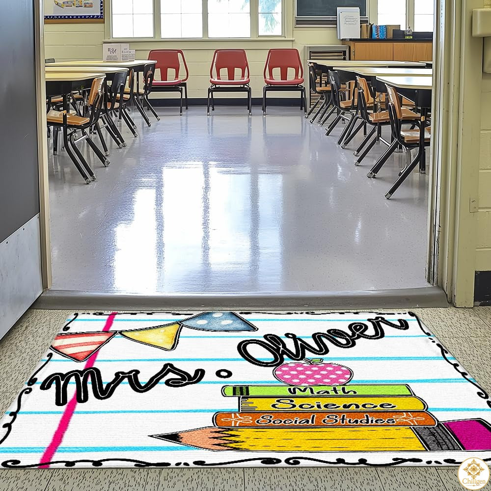 Custom Classroom Welcome Mat with Teacher Name and Non Slip Backing