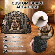 Custom Dog Photo Rug, Personalized Pet Portrait Area Mat Non Slip Indoor Door Rug for Dog Lovers, Welcome Home Decor Halloween (Spooky Graveyard Gate)