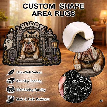 Custom Dog Photo Rug, Personalized Pet Portrait Area Mat Non Slip Indoor Door Rug for Dog Lovers, Welcome Home Decor Halloween (Spooky Graveyard Gate)