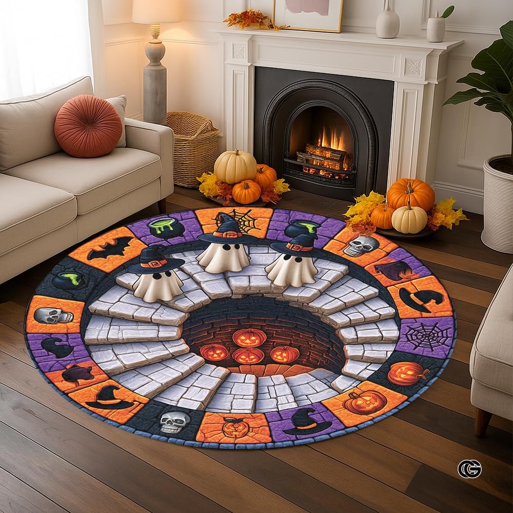 Custom Halloween 3D Effect Optical Illusion Spooky Round Rug (D3)