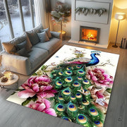 Living room setting featuring peacock oriental area rug centered beneath modern furniture. - thumbnail image 5 of 8