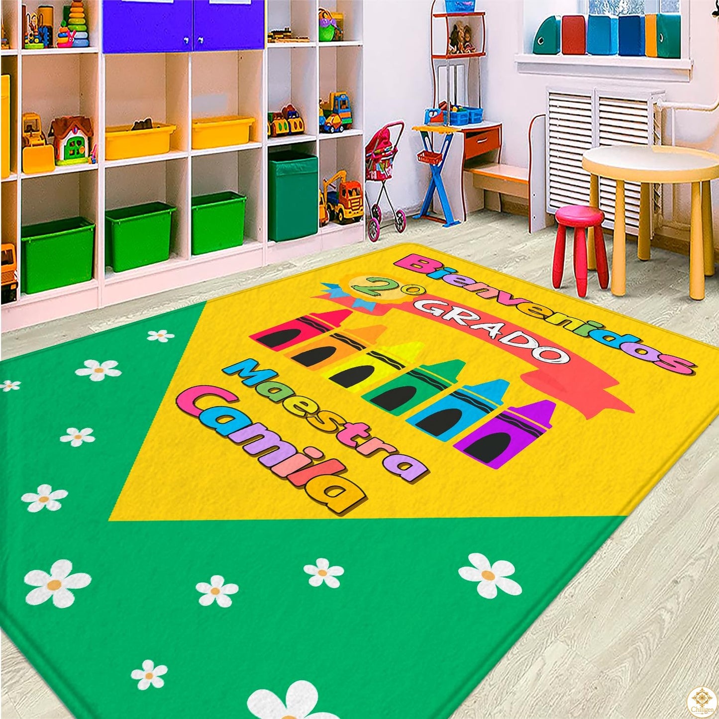 Spanish ABC Classroom Rug with Bilingual Alphabet and Numbers