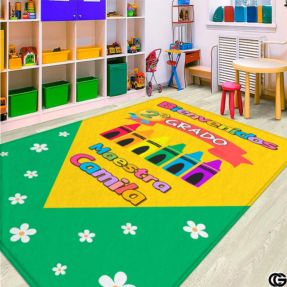 Spanish ABC Classroom Rug with Bilingual Alphabet and Numbers